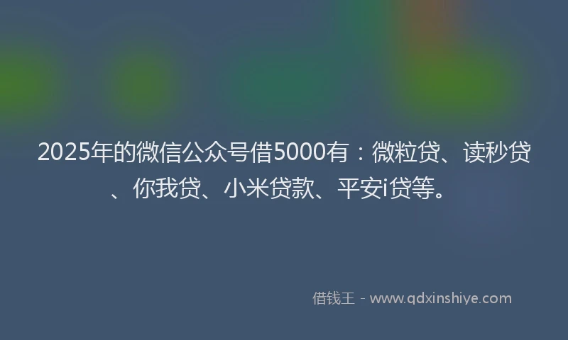 2025年的微信公众号借5000有：微粒贷、读秒贷、你我贷、小米贷款、平安i贷等。