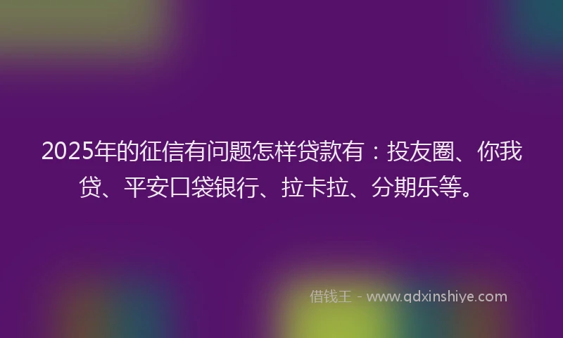 2025年的征信有问题怎样贷款有：投友圈、你我贷、平安口袋银行、拉卡拉、分期乐等。