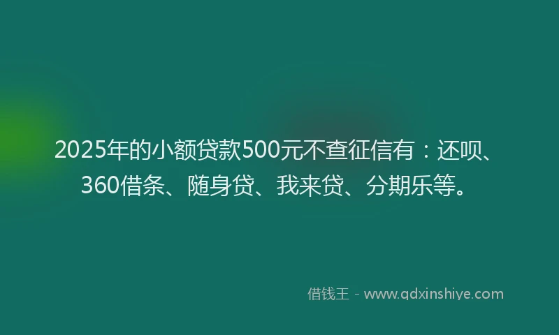 2025年的小额贷款500元不查征信有：还呗、360借条、随身贷、我来贷、分期乐等。