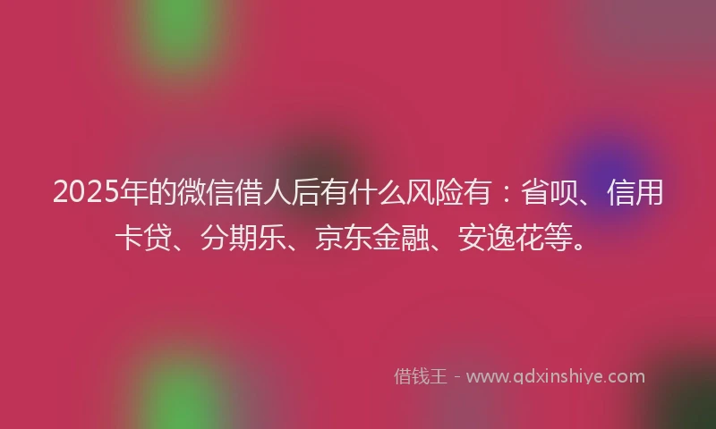 2025年的微信借人后有什么风险有：省呗、信用卡贷、分期乐、京东金融、安逸花等。