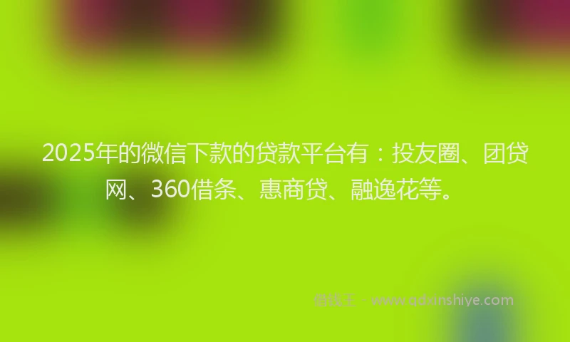2025年的微信下款的贷款平台有：投友圈、团贷网、360借条、惠商贷、融逸花等。