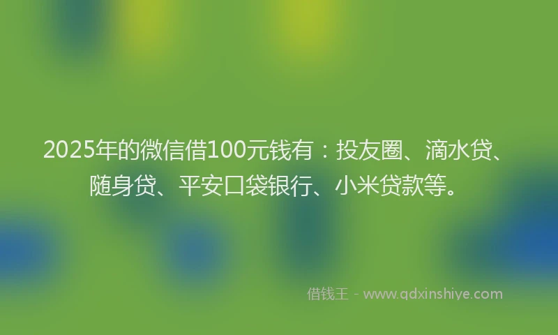 2025年的微信借100元钱有：投友圈、滴水贷、随身贷、平安口袋银行、小米贷款等。