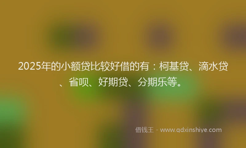 2025年的小额贷比较好借的有：柯基贷、滴水贷、省呗、好期贷、分期乐等。