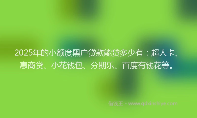 2025年的小额度黑户贷款能贷多少有：超人卡、惠商贷、小花钱包、分期乐、百度有钱花等。