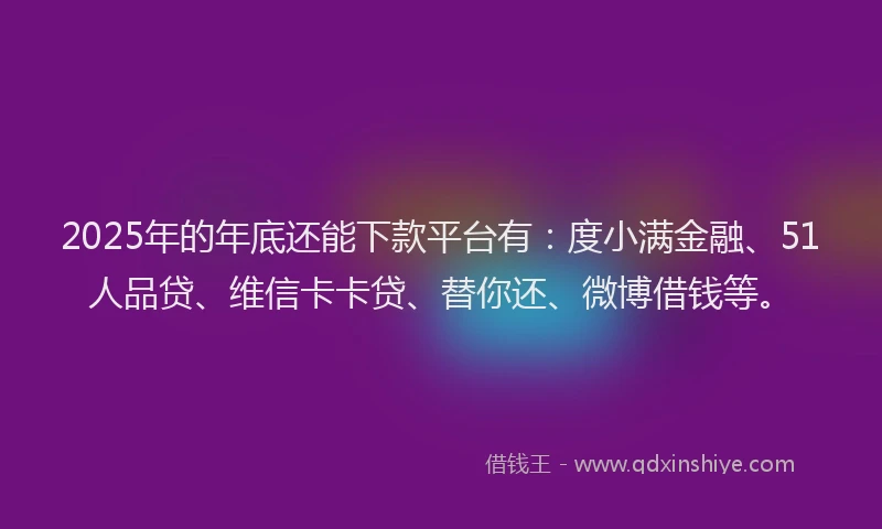 2025年的年底还能下款平台有：度小满金融、51人品贷、维信卡卡贷、替你还、微博借钱等。