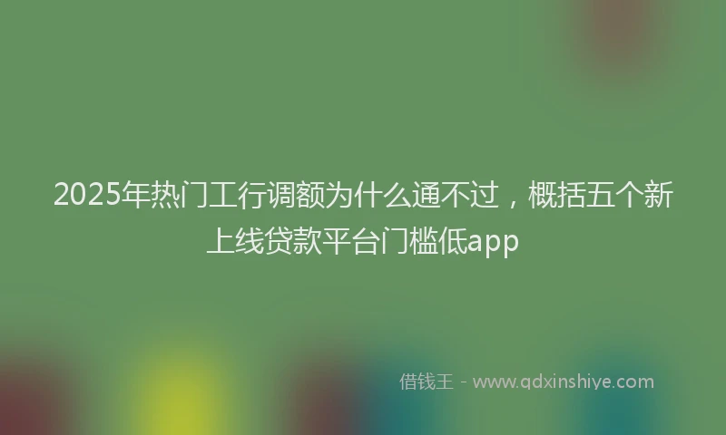 2025年热门工行调额为什么通不过，概括五个新上线贷款平台门槛低app