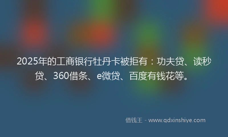 2025年的工商银行牡丹卡被拒有：功夫贷、读秒贷、360借条、e微贷、百度有钱花等。