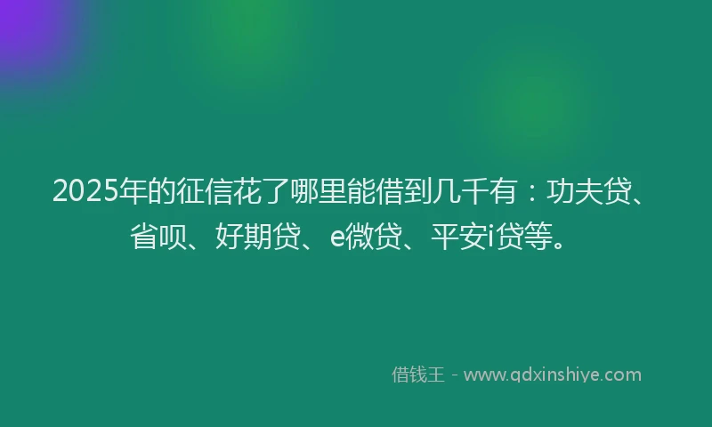 2025年的征信花了哪里能借到几千有：功夫贷、省呗、好期贷、e微贷、平安i贷等。