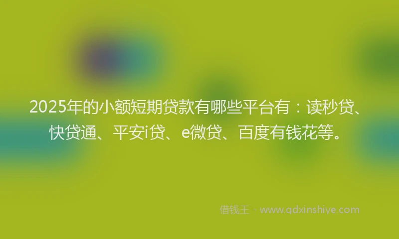 2025年的小额短期贷款有哪些平台有:读秒贷、快贷通、平安i贷、e微贷、百度有钱花等。