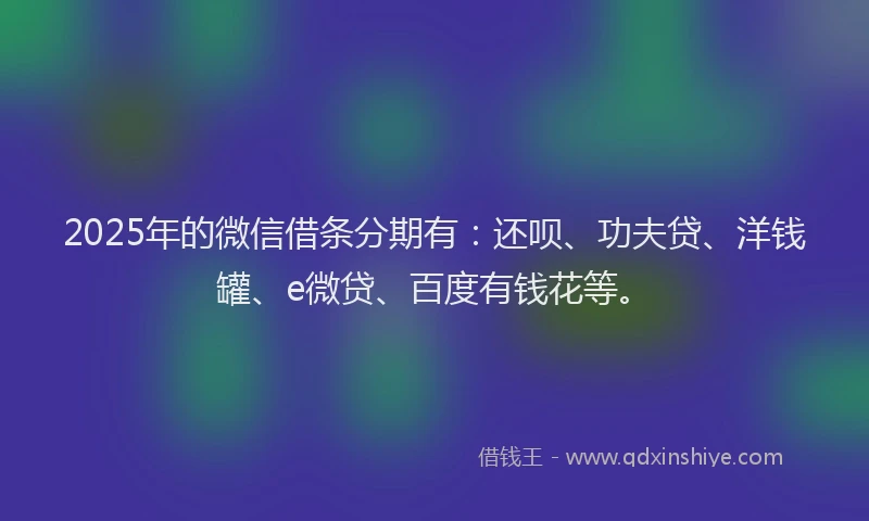 2025年的微信借条分期有：还呗、功夫贷、洋钱罐、e微贷、百度有钱花等。