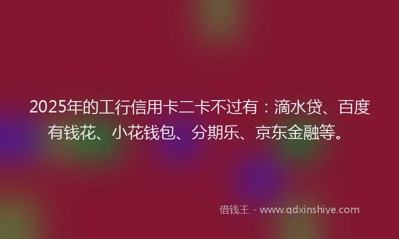 2025年的工行信用卡二卡不过有：滴水贷、百度有钱花、小花钱包、分期乐、京东金融等。