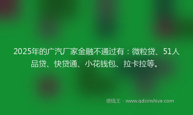 2025年的广汽厂家金融不通过有:微粒贷、51人品贷、快贷通、小花钱包、拉卡拉等。