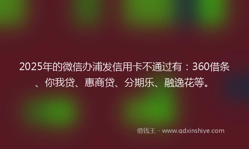 2025年的微信办浦发信用卡不通过有：360借条、你我贷、惠商贷、分期乐、融逸花等。