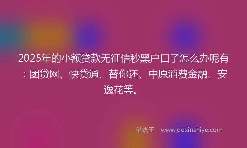 2025年的小额贷款无征信秒黑户口子怎么办呢有：团贷网、快贷通、替你还、中原消费金融、安逸花等。