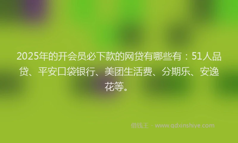 2025年的开会员必下款的网贷有哪些有：51人品贷、平安口袋银行、美团生活费、分期乐、安逸花等。