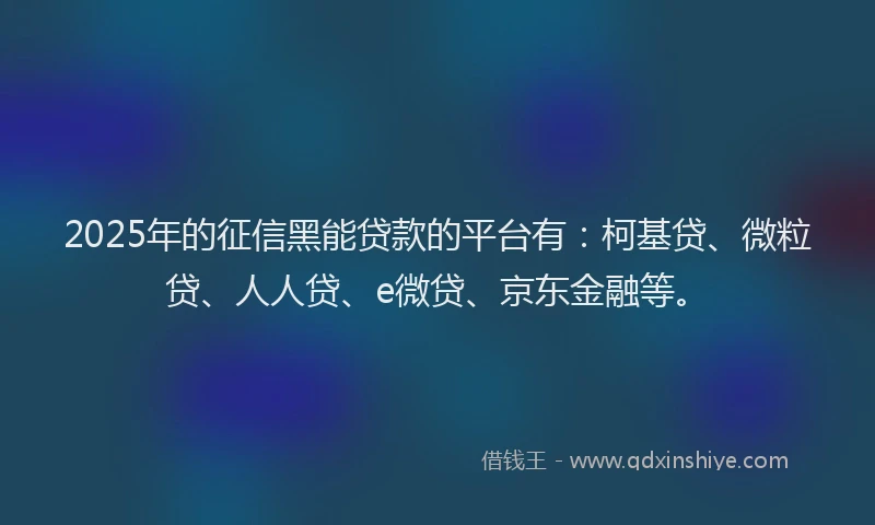 2025年的征信黑能贷款的平台有：柯基贷、微粒贷、人人贷、e微贷、京东金融等。