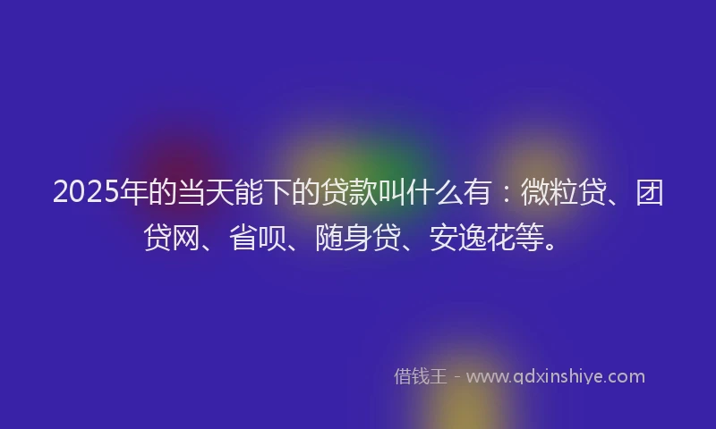 2025年的当天能下的贷款叫什么有：微粒贷、团贷网、省呗、随身贷、安逸花等。