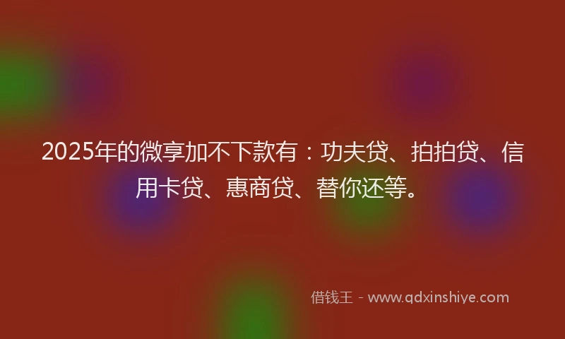 2025年的微享加不下款有：功夫贷、拍拍贷、信用卡贷、惠商贷、替你还等。