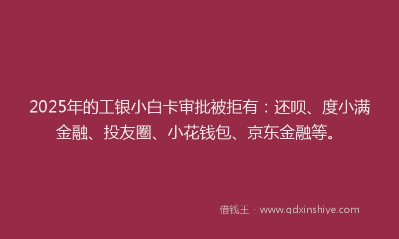 2025年的工银小白卡审批被拒有：还呗、度小满金融、投友圈、小花钱包、京东金融等。