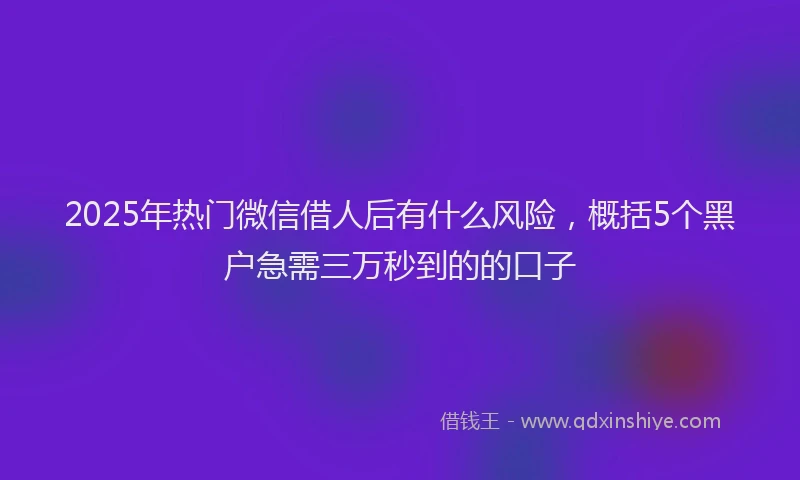 2025年热门微信借人后有什么风险，概括5个黑户急需三万秒到的的口子