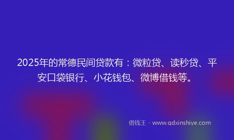 2025年的常德民间贷款有：微粒贷、读秒贷、平安口袋银行、小花钱包、微博借钱等。