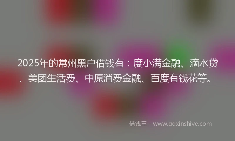 2025年的常州黑户借钱有：度小满金融、滴水贷、美团生活费、中原消费金融、百度有钱花等。