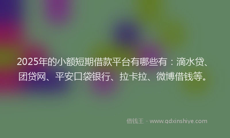 2025年的小额短期借款平台有哪些有：滴水贷、团贷网、平安口袋银行、拉卡拉、微博借钱等。