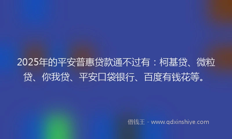 2025年的平安普惠贷款通不过有：柯基贷、微粒贷、你我贷、平安口袋银行、百度有钱花等。