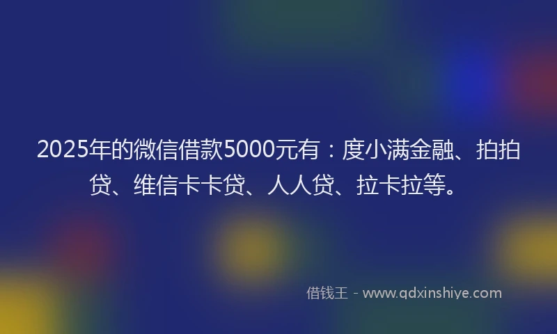 2025年的微信借款5000元有：度小满金融、拍拍贷、维信卡卡贷、人人贷、拉卡拉等。