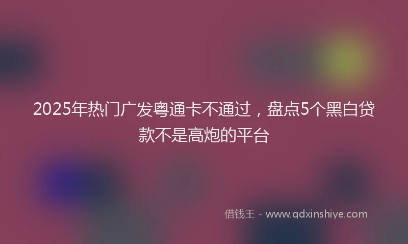 2025年热门广发粤通卡不通过，盘点5个黑白贷款不是高炮的平台