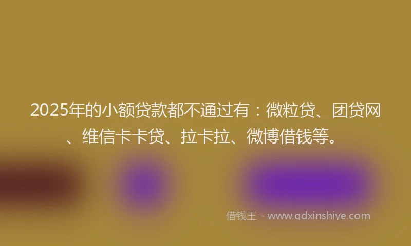 2025年的小额贷款都不通过有：微粒贷、团贷网、维信卡卡贷、拉卡拉、微博借钱等。
