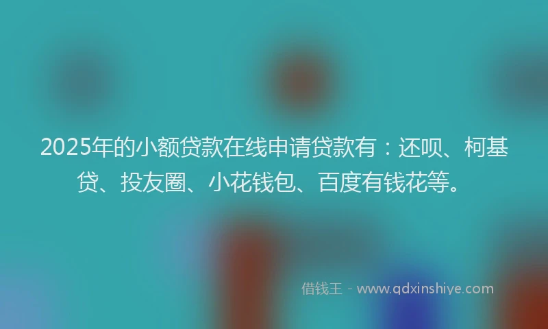 2025年的小额贷款在线申请贷款有:还呗、柯基贷、投友圈、小花钱包、百度有钱花等。