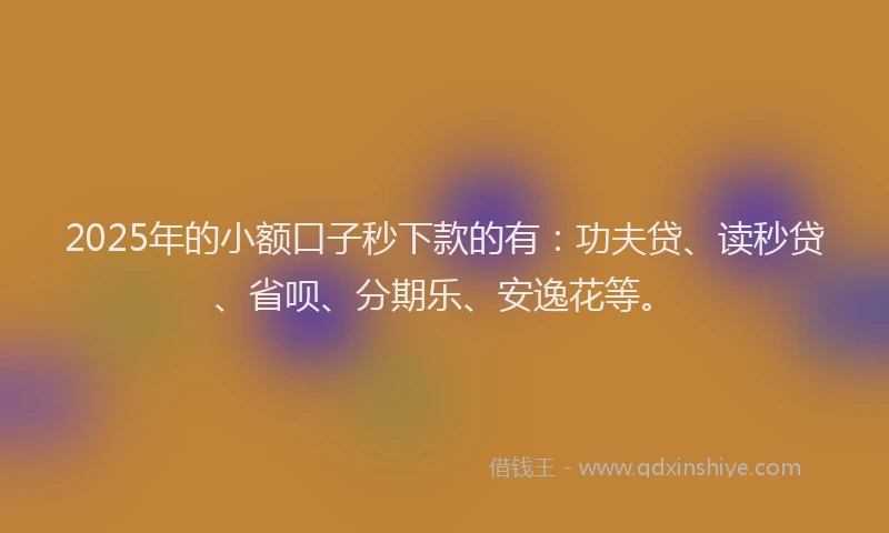 2025年的小额口子秒下款的有：功夫贷、读秒贷、省呗、分期乐、安逸花等。