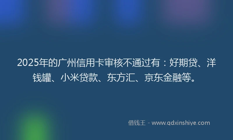2025年的广州信用卡审核不通过有：好期贷、洋钱罐、小米贷款、东方汇、京东金融等。