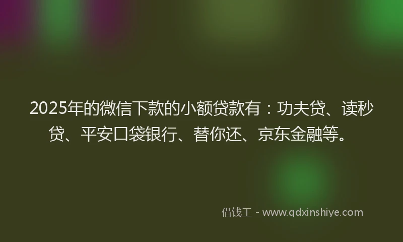 2025年的微信下款的小额贷款有：功夫贷、读秒贷、平安口袋银行、替你还、京东金融等。