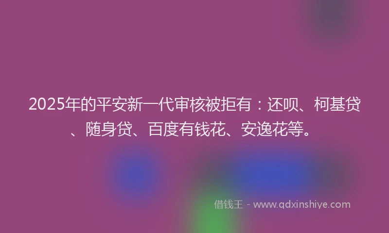 2025年的平安新一代审核被拒有：还呗、柯基贷、随身贷、百度有钱花、安逸花等。