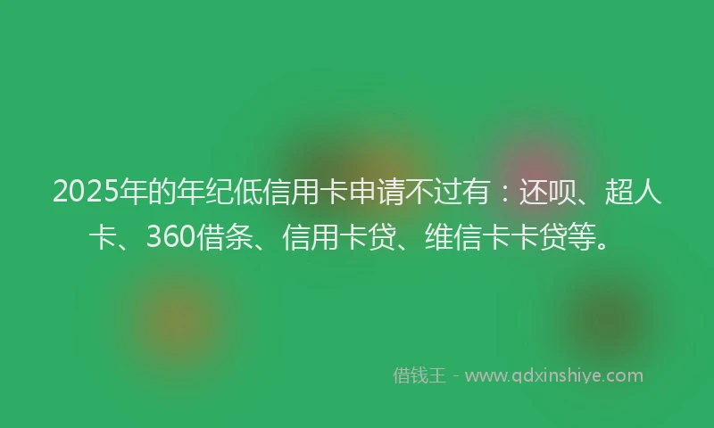 2025年的年纪低信用卡申请不过有：还呗、超人卡、360借条、信用卡贷、维信卡卡贷等。