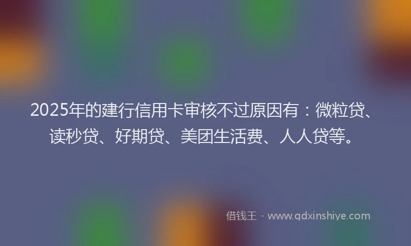 2025年的建行信用卡审核不过原因有：微粒贷、读秒贷、好期贷、美团生活费、人人贷等。