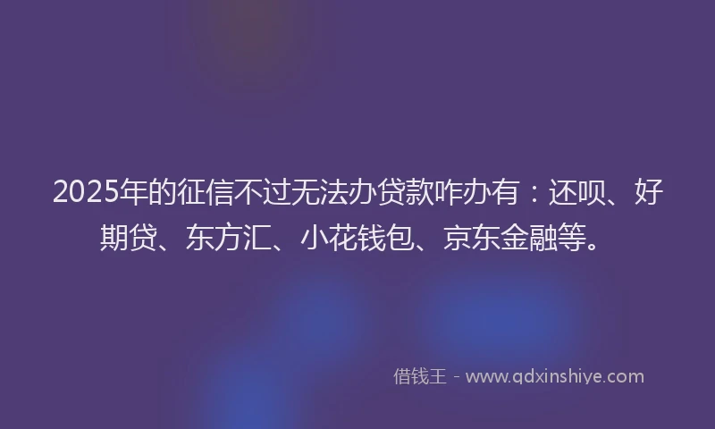 2025年的征信不过无法办贷款咋办有：还呗、好期贷、东方汇、小花钱包、京东金融等。