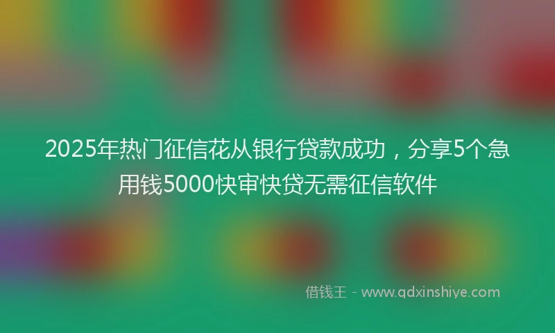 2025年热门征信花从银行贷款成功，分享5个急用钱5000快审快贷无需征信软件