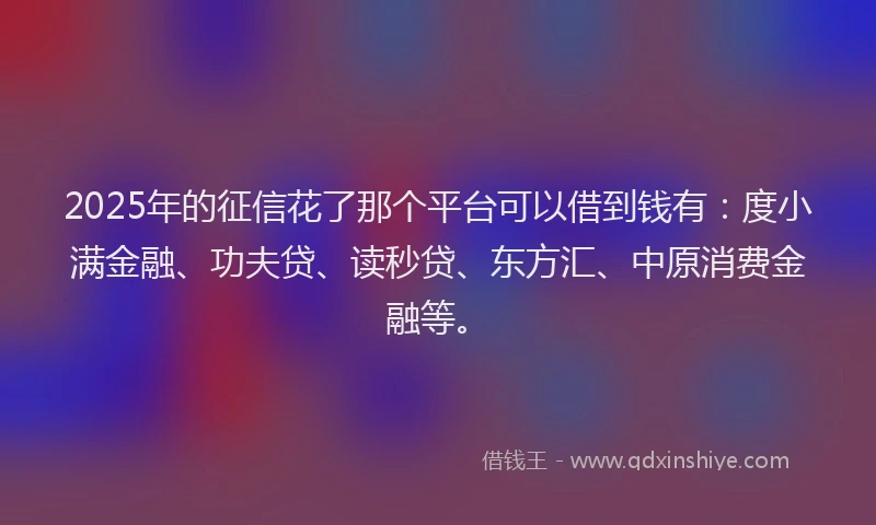 2025年的征信花了那个平台可以借到钱有：度小满金融、功夫贷、读秒贷、东方汇、中原消费金融等。