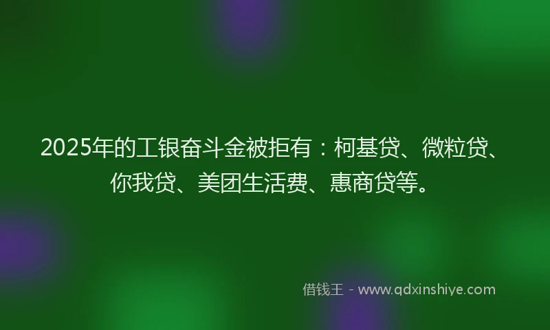 2025年的工银奋斗金被拒有：柯基贷、微粒贷、你我贷、美团生活费、惠商贷等。