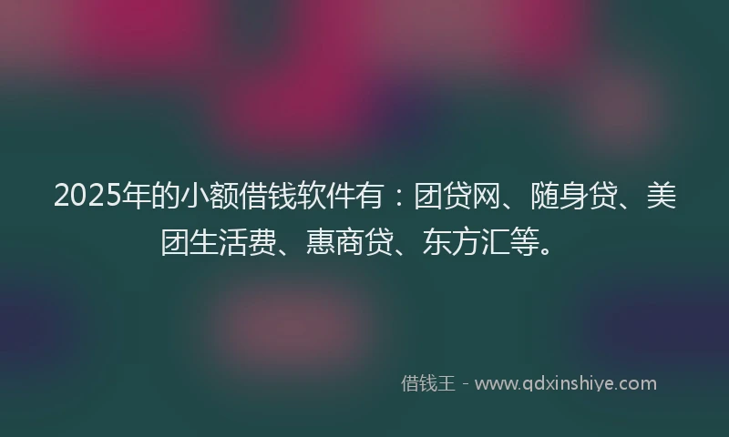 2025年的小额借钱软件有：团贷网、随身贷、美团生活费、惠商贷、东方汇等。