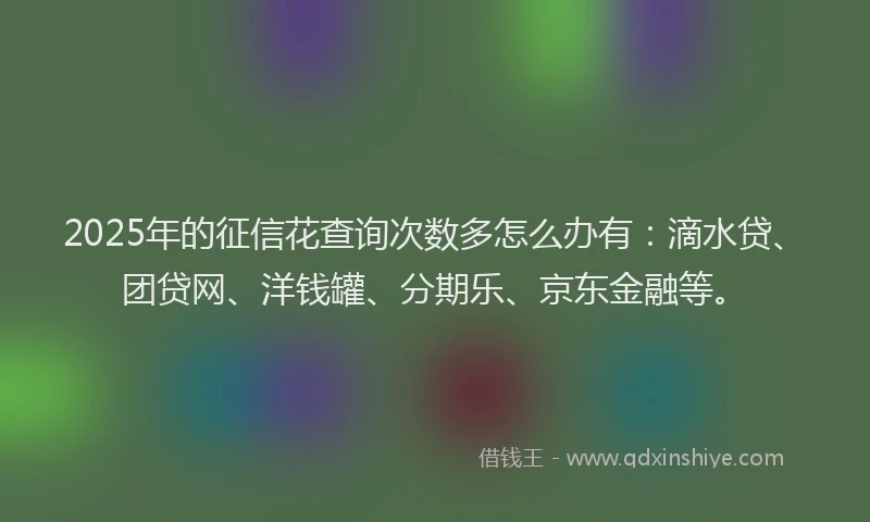 2025年的征信花查询次数多怎么办有：滴水贷、团贷网、洋钱罐、分期乐、京东金融等。