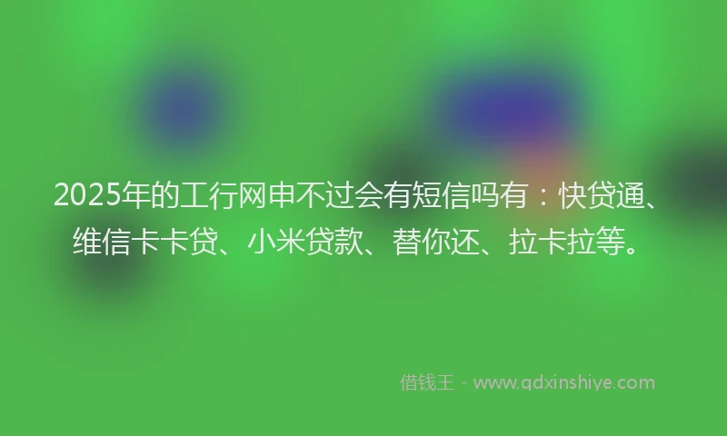 2025年的工行网申不过会有短信吗有：快贷通、维信卡卡贷、小米贷款、替你还、拉卡拉等。
