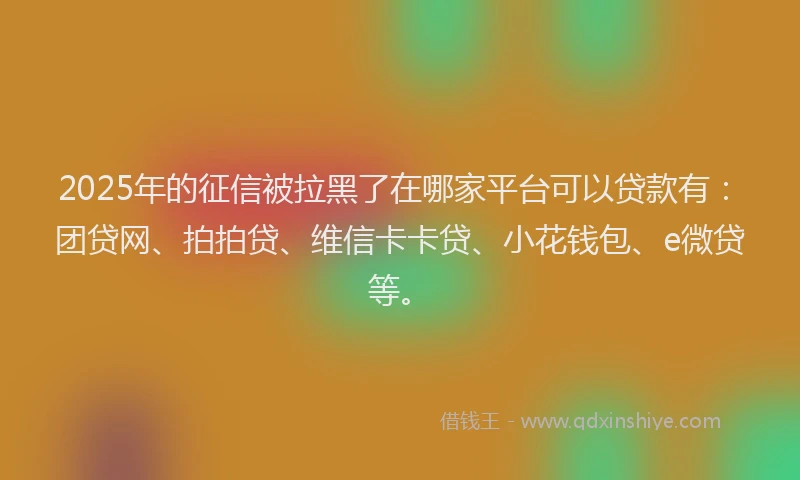 2025年的征信被拉黑了在哪家平台可以贷款有：团贷网、拍拍贷、维信卡卡贷、小花钱包、e微贷等。