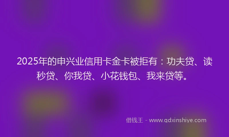 2025年的申兴业信用卡金卡被拒有：功夫贷、读秒贷、你我贷、小花钱包、我来贷等。