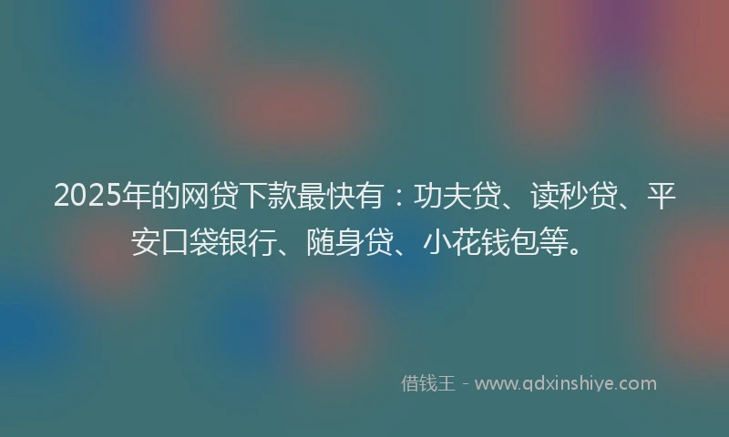 2025年的网贷下款最快有：功夫贷、读秒贷、平安口袋银行、随身贷、小花钱包等。