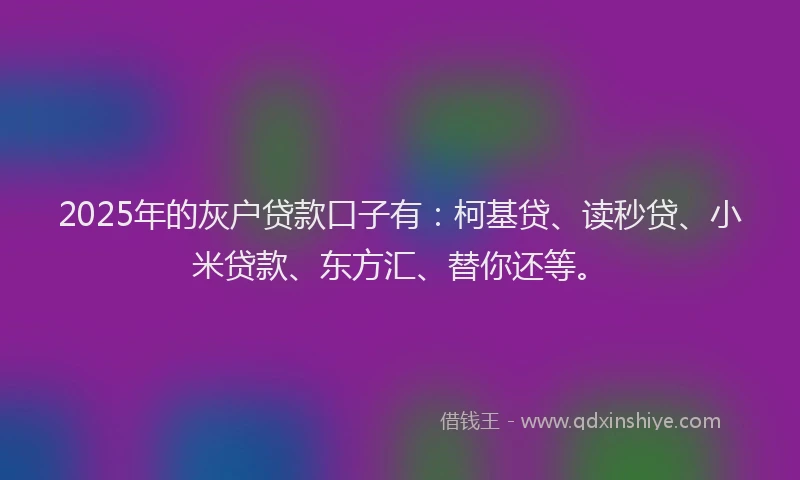 2025年的灰户贷款口子有:柯基贷、读秒贷、小米贷款、东方汇、替你还等。