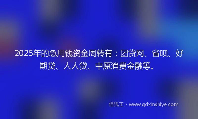 2025年的急用钱资金周转有：团贷网、省呗、好期贷、人人贷、中原消费金融等。